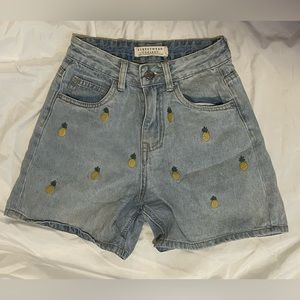 Mandees Streetwear Society High Rise Pineapple Denim Shorts